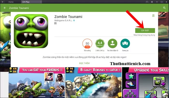 Nút cài đặt game Zombie Tsunami trên BlueStacks