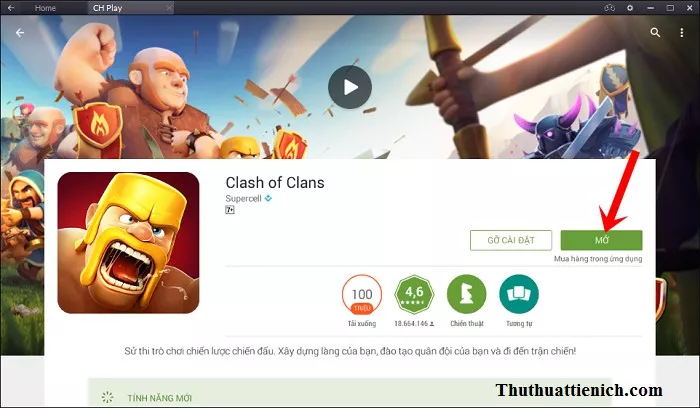 Nút mở game Clash of Clans sau khi cài đặt