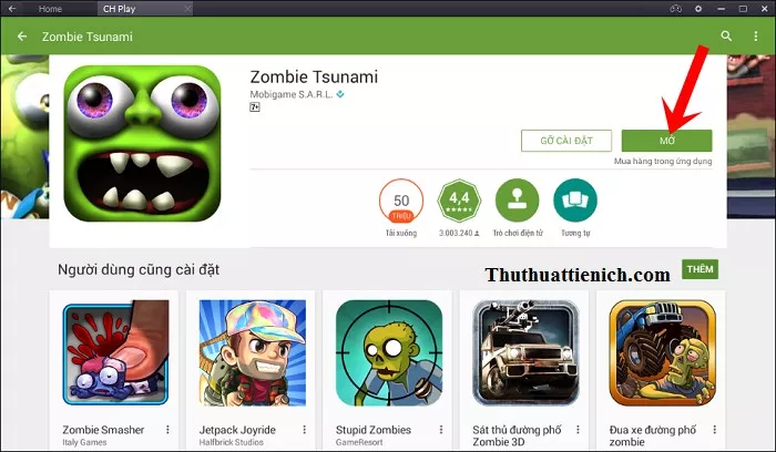 Nút mở game Zombie Tsunami sau khi cài đặt