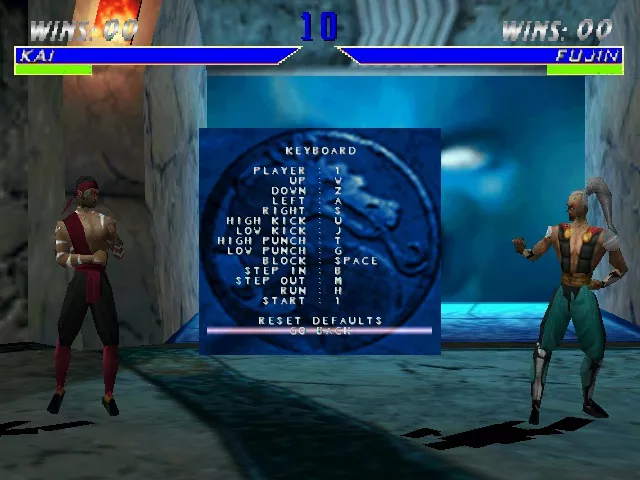 Phim tắt mặc định trong game MK4 Mortal Kombat 4