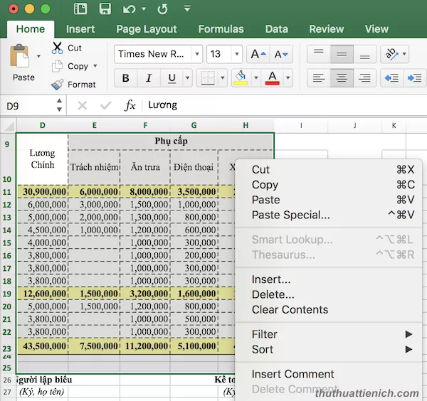 Sao chép dữ liệu từ Excel