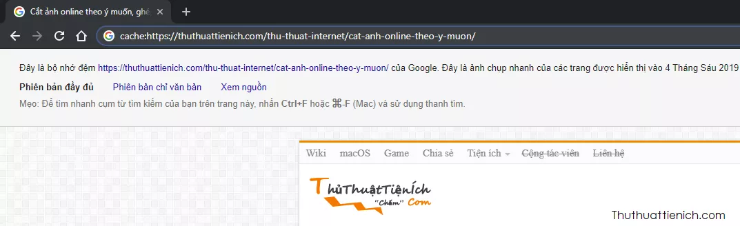 Sử dụng Google Cache để xem bản sao lưu website