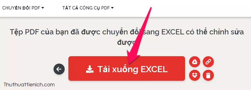 Tải file Excel đã chuyển đổi trên HiPDF