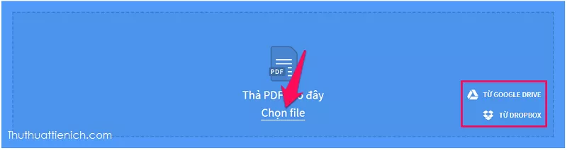 Tải file PDF lên Smallpdf