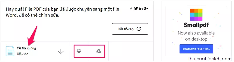 Tải file Word từ Smallpdf