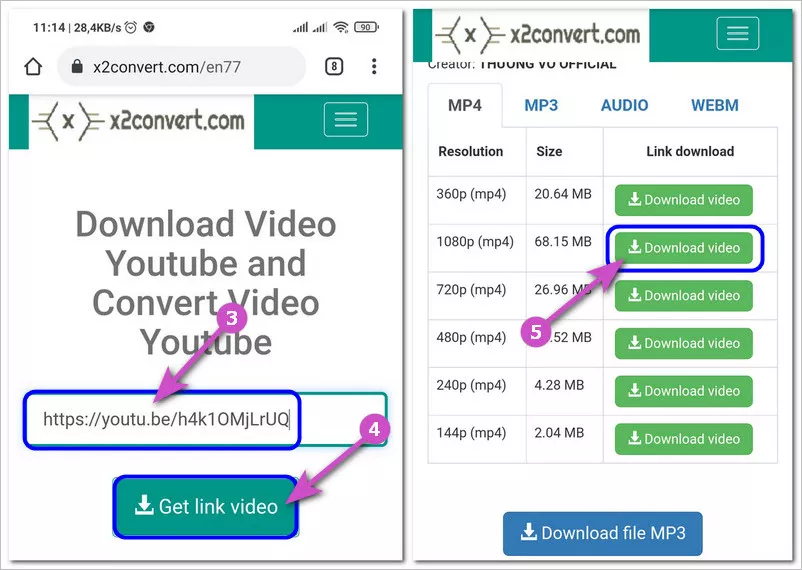 Tải video YouTube trên điện thoại bằng X2convert