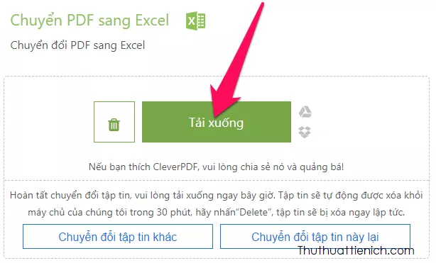 Tải xuống file Excel đã chuyển đổi trên CleverPDF