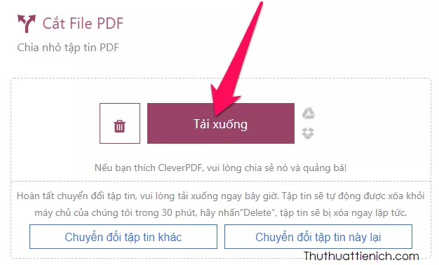 Tải xuống file PDF sau khi cắt tách trên CleverPDF