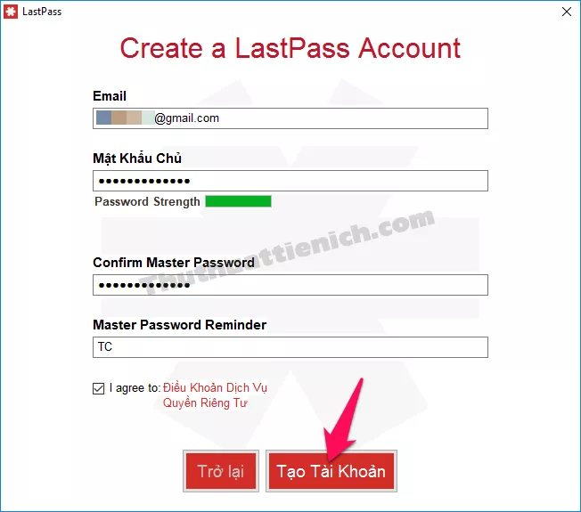 Tạo tài khoản LastPass