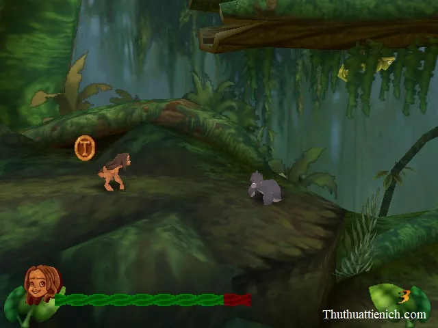 Tarzan đang di chuyển trong rừng rậm trong game Tarzan 3D