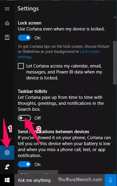 Tắt thông báo Cortana