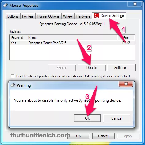 Tắt touchpad trong Device Settings