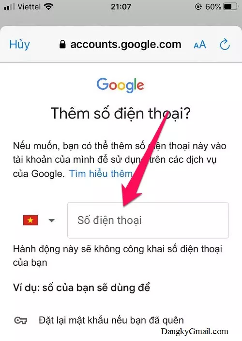 Thêm số điện thoại để xác minh tài khoản Gmail trên điện thoại