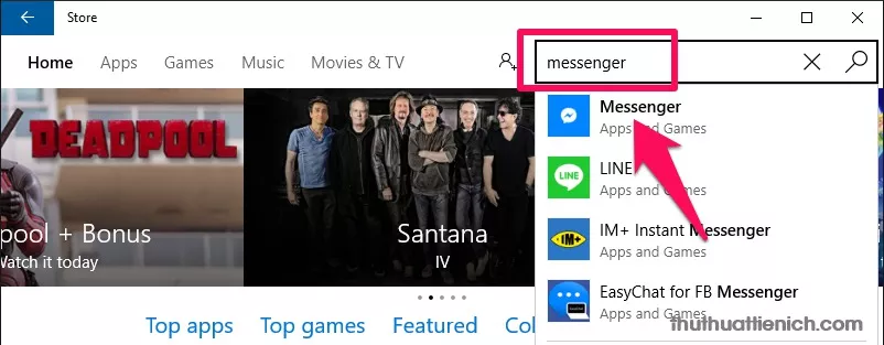 Tìm kiếm trong Windows Store với từ khóa messenger