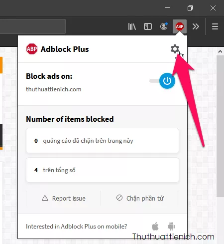 Truy cập cài đặt Adblock Plus