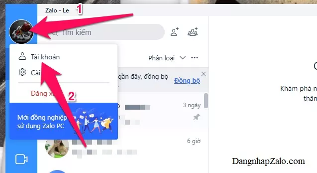 Truy cập cài đặt tài khoản Zalo trên máy tính