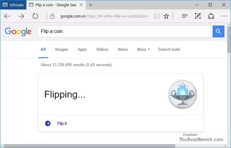 Tung đồng xu trên Google Tìm kiếm