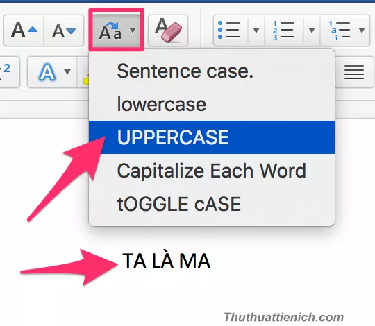 Tùy chọn Change Case trong Word