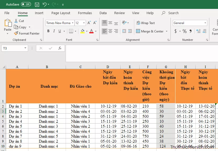 Ví dụ file Excel sau khi chuyển đổi từ PDF