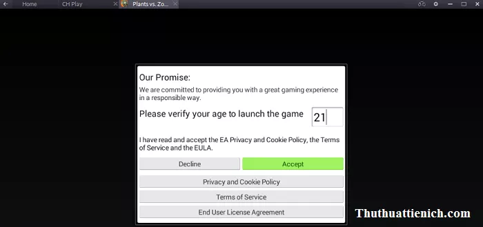 Xác nhận độ tuổi khi chơi Plants vs Zombies