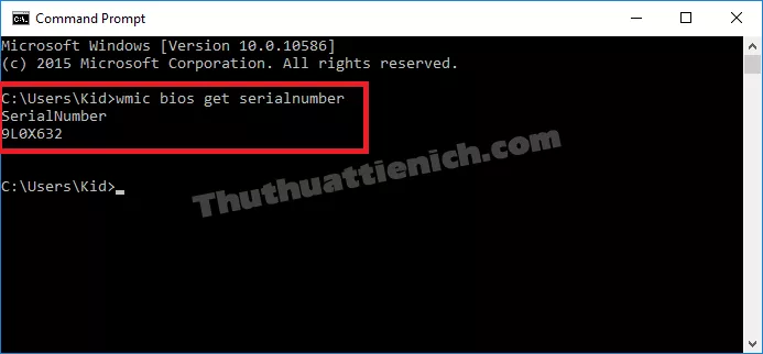 Xem Serial Number bằng lệnh wmic bios get serialnumber