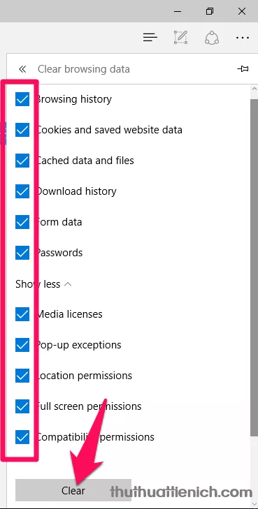 Xóa dữ liệu duyệt web trên Edge
