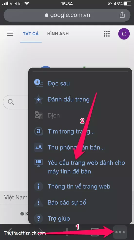 Yêu cầu trang web dành cho máy tính để bàn trên iPhone